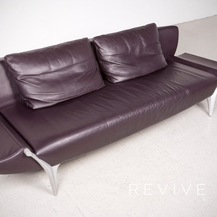 Rolf Benz 1600 Designer Leder Sofa Aubergine Echtleder Dreisitzer Couch #7949
