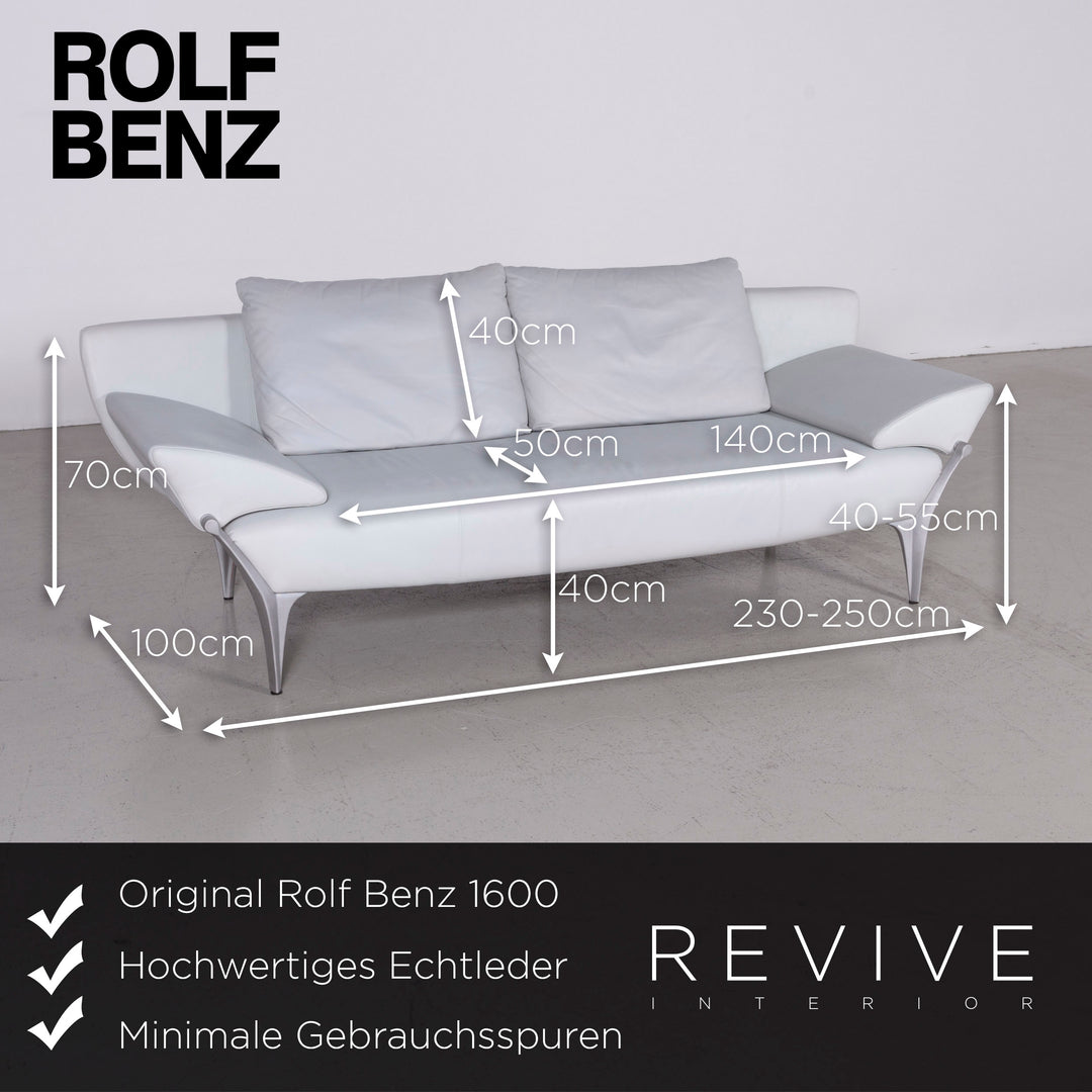 Rolf Benz 1600 Designer Leder Sofa Blau Echtleder Dreisitzer Couch #7320