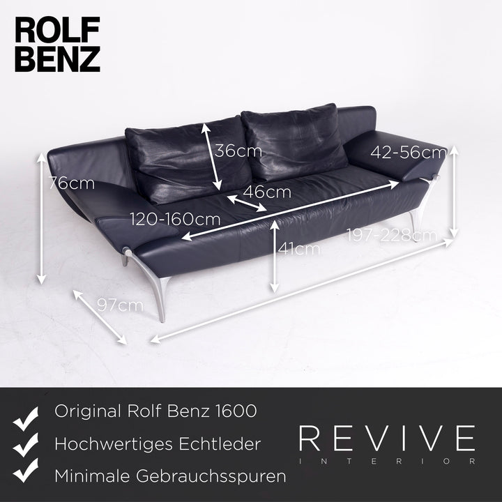 Rolf Benz 1600 Designer Leder Sofa Hocker Garnitur Blau Echtleder Dreisitzer Couch #8718