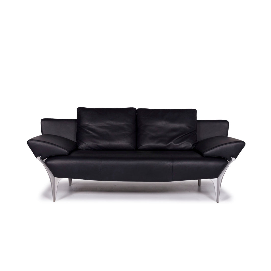 Rolf Benz 1600 leather sofa blue dark blue two-seater function couch #10831