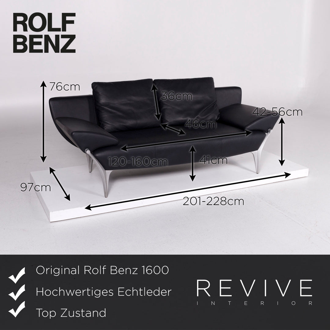 Rolf Benz 1600 leather sofa blue dark blue two-seater function couch #10831