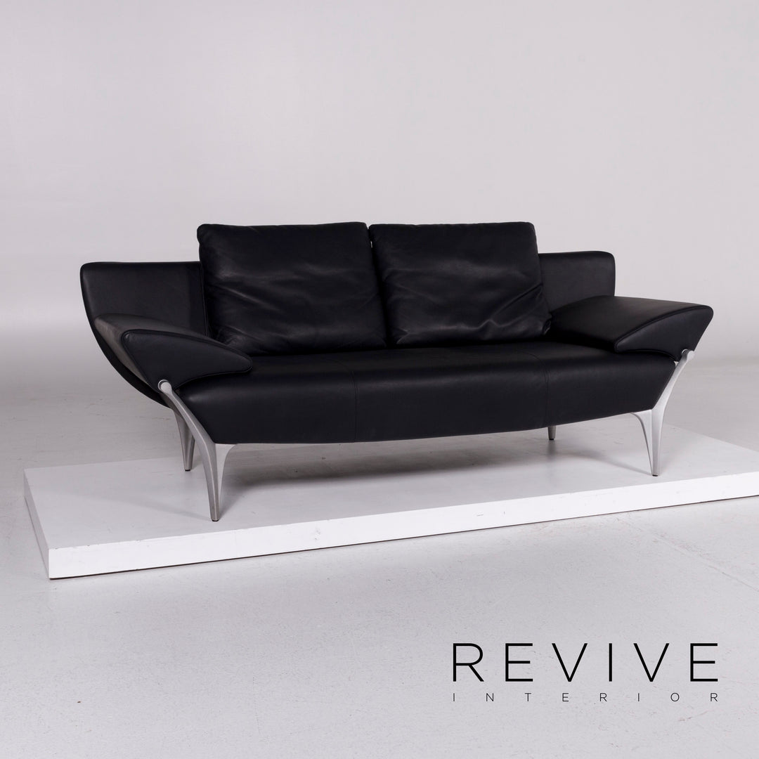 Rolf Benz 1600 leather sofa blue dark blue two-seater function couch #10831