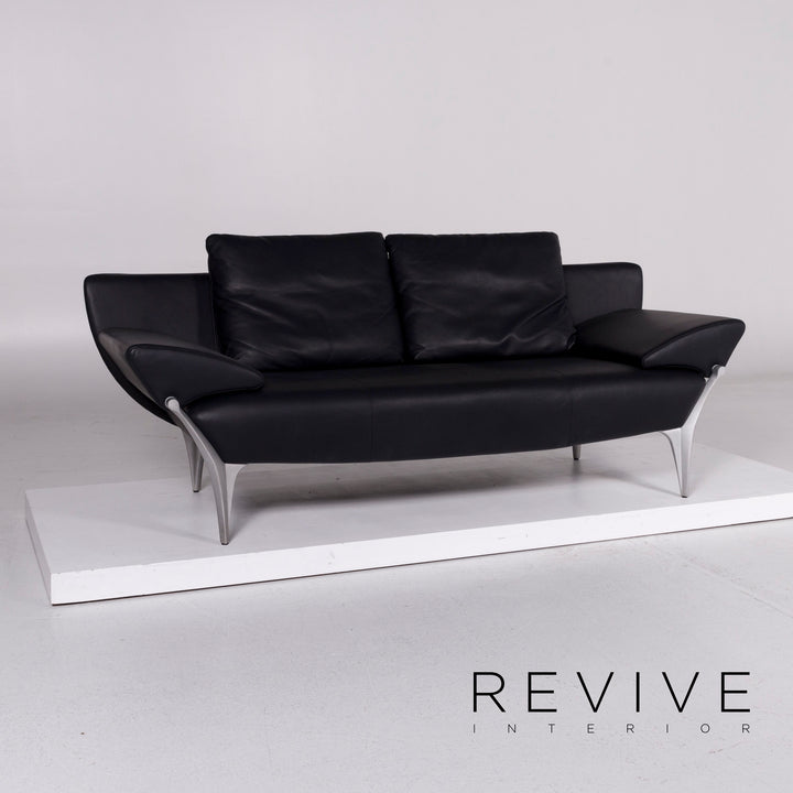 Rolf Benz 1600 leather sofa blue dark blue two-seater function couch #10831