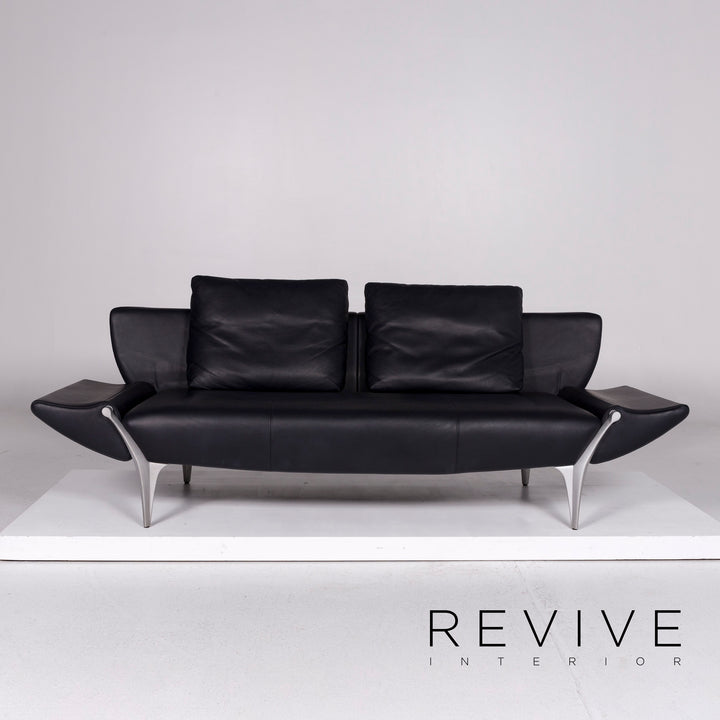Rolf Benz 1600 leather sofa blue dark blue two-seater function couch #10831