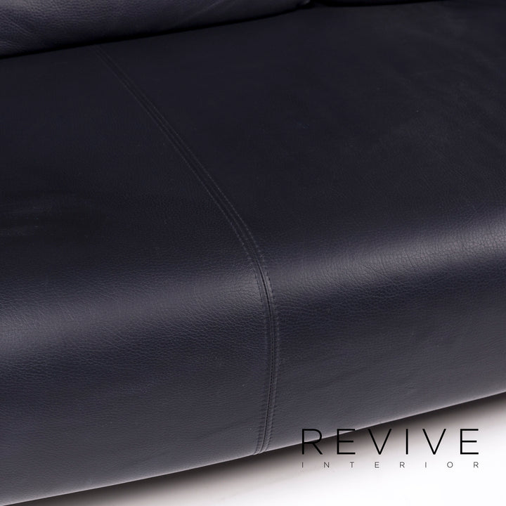 Rolf Benz 1600 leather sofa blue dark blue two-seater function couch #10831