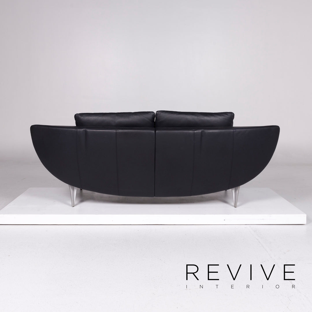 Rolf Benz 1600 leather sofa blue dark blue two-seater function couch #10831