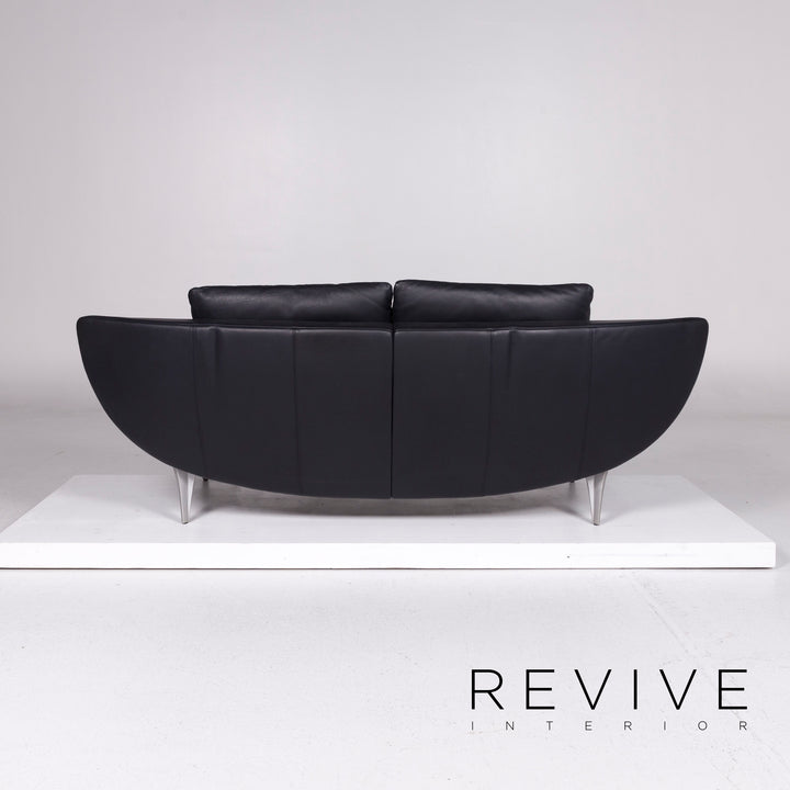 Rolf Benz 1600 leather sofa blue dark blue two-seater function couch #10831