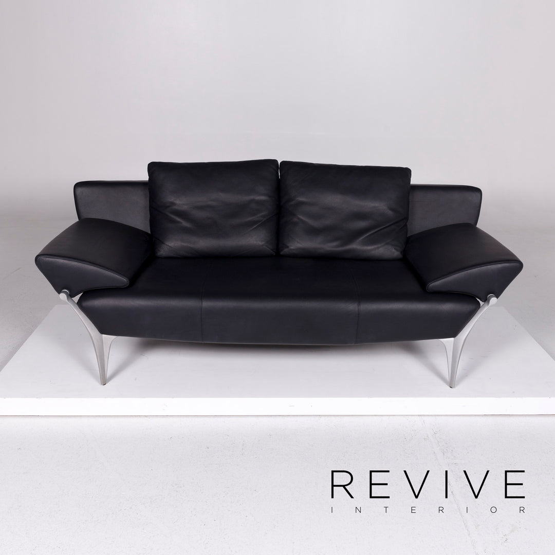 Rolf Benz 1600 leather sofa blue dark blue two-seater function couch #10831