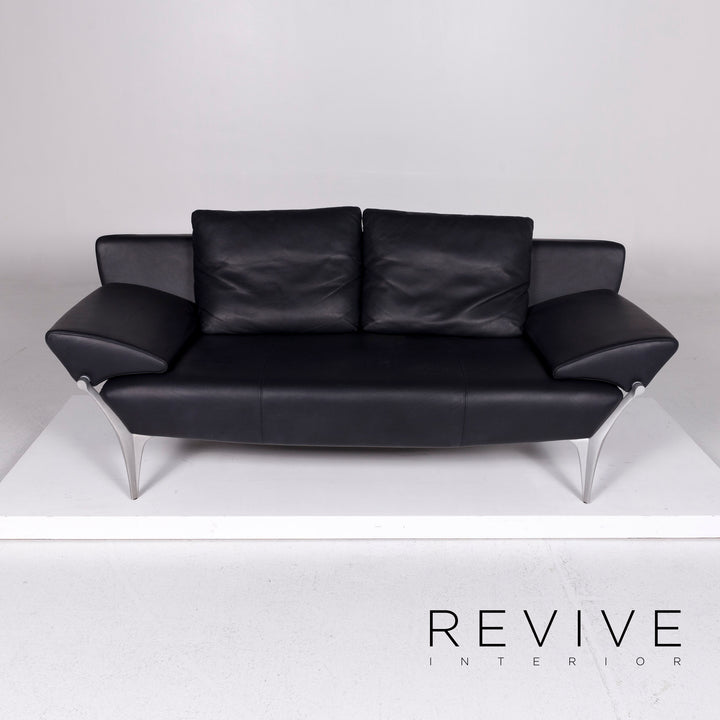 Rolf Benz 1600 leather sofa blue dark blue two-seater function couch #10831