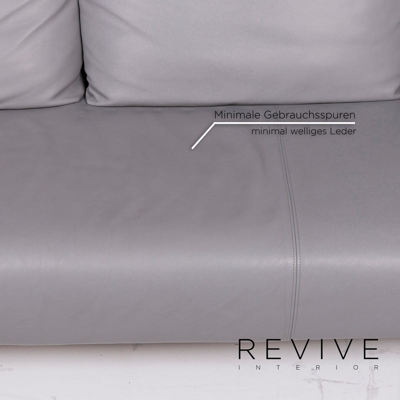 Rolf Benz 1600 Leder Sofa Garnitur Grau Dreisitzer Zweisitzer Hocker 