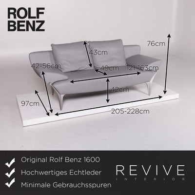 Rolf Benz 1600 Leder Sofa Grau Zweisitzer #11269