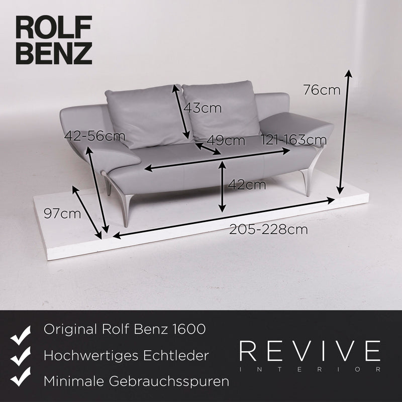 Rolf Benz 1600 Leder Sofa Grau Zweisitzer 