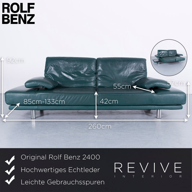 Rolf Benz 2400 Leder Sofa Grün Zweisitzer Couch Funktion Echtleder 