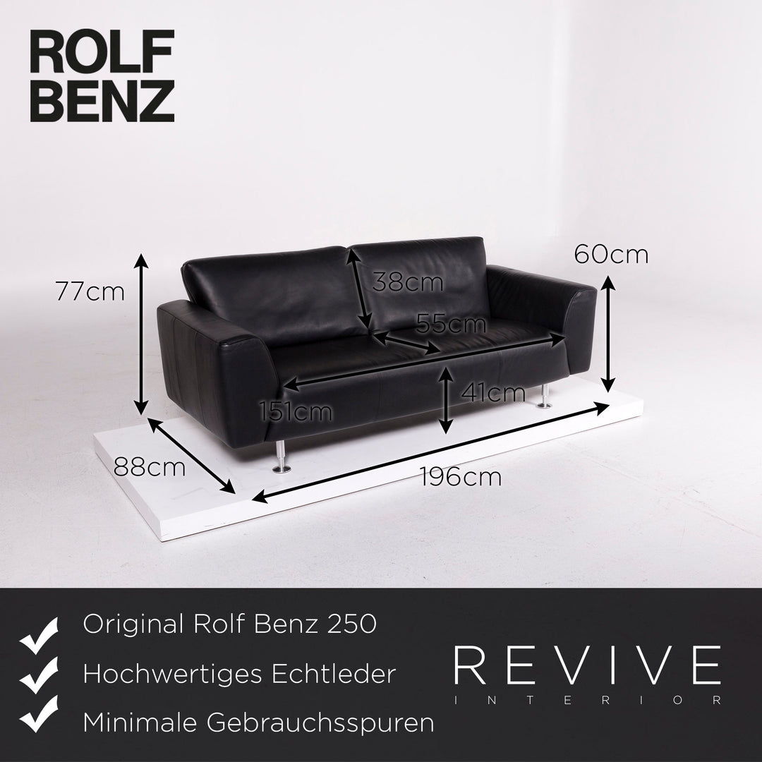 Rolf Benz 250 Leather Sofa Black Three Seater Couch #11436