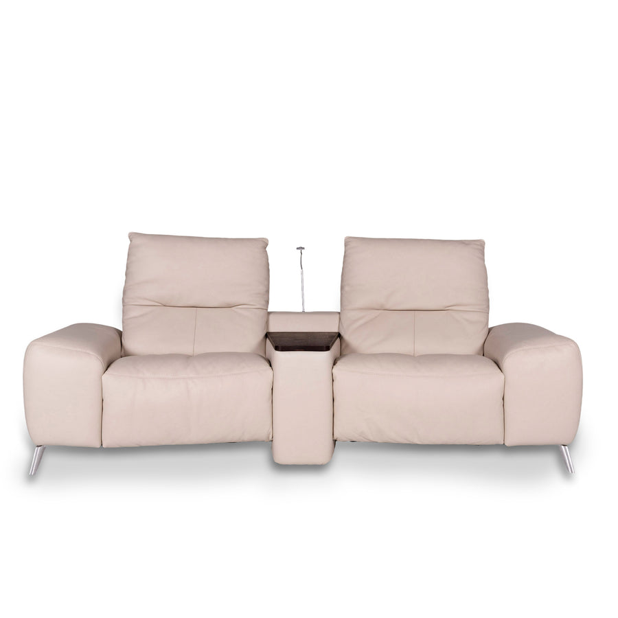 Mondo Veniro leather sofa cream two-seater lamp relax function couch #10221