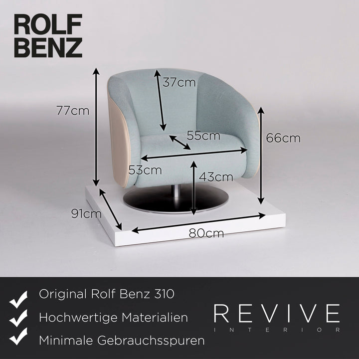 Rolf Benz 310 Leder Stoff Sessel Garnitur Creme Eisblau Blau 2x Sessel #10391