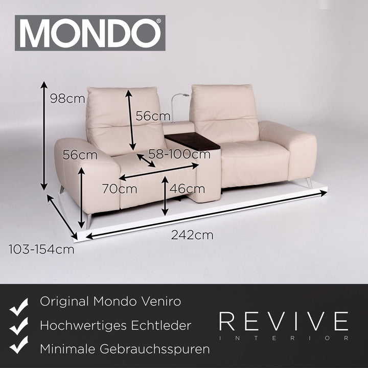 Mondo Veniro leather sofa cream two-seater lamp relax function couch #10221