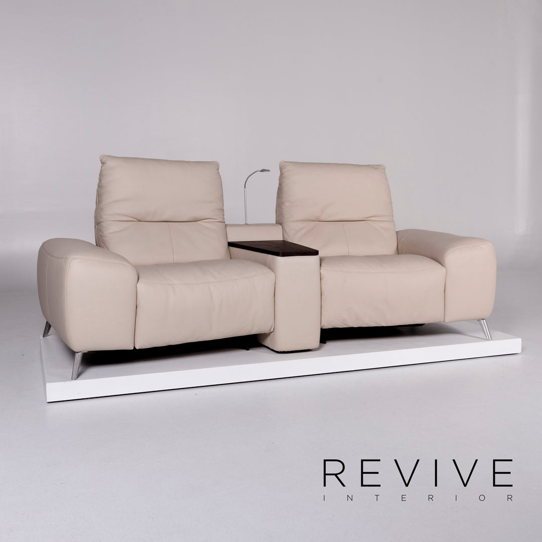 Mondo Veniro leather sofa cream two-seater lamp relax function couch #10221
