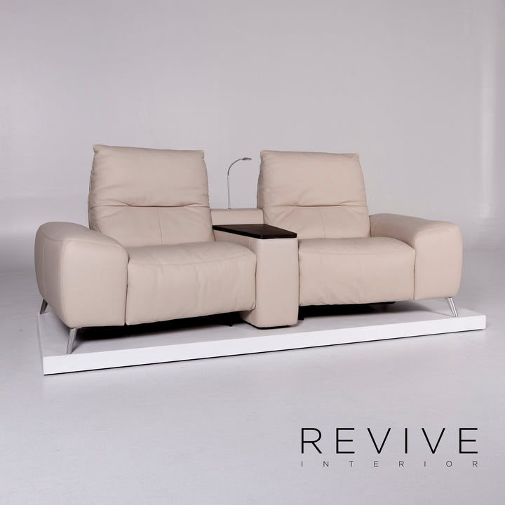 Mondo Veniro leather sofa cream two-seater lamp relax function couch #10221
