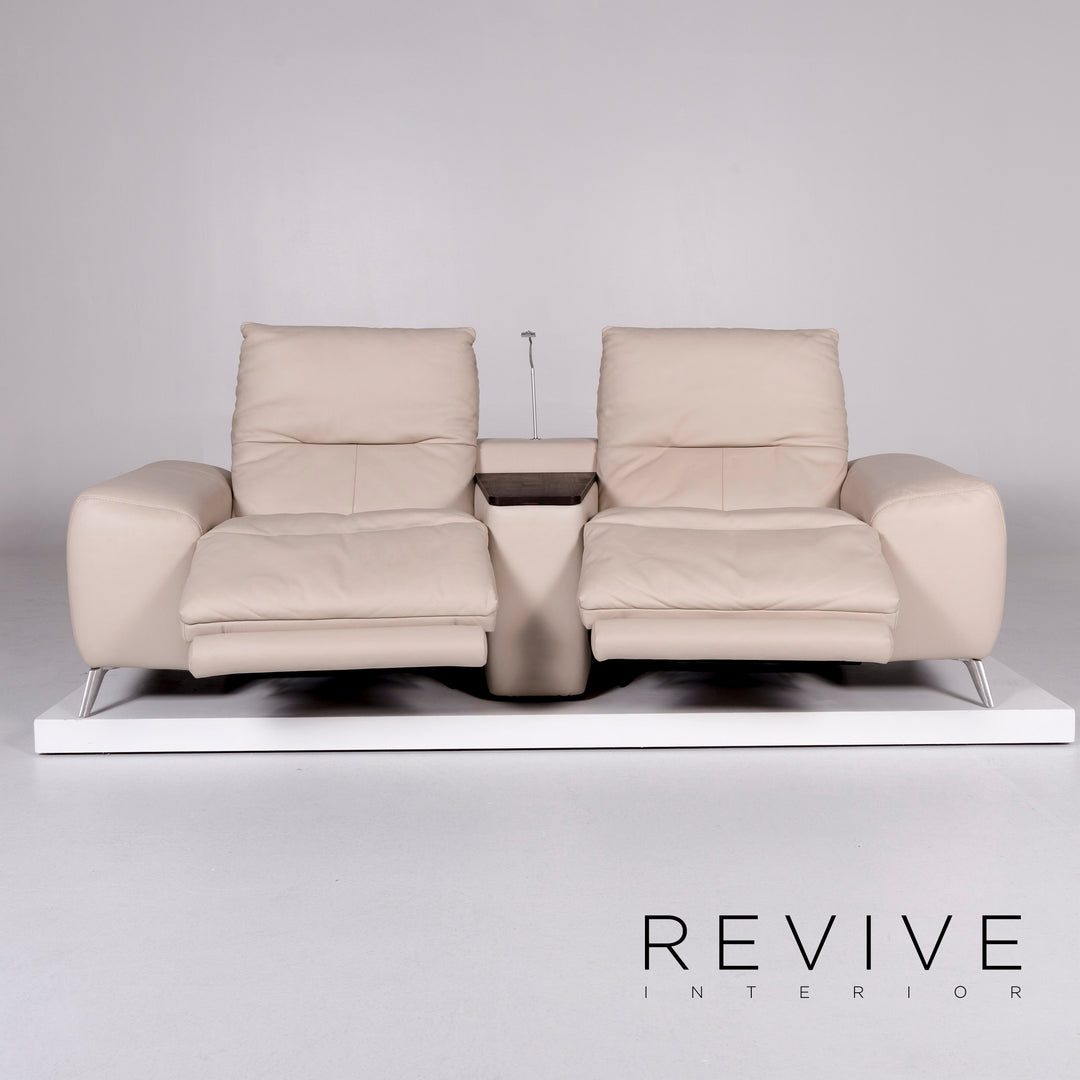 Mondo Veniro leather sofa cream two-seater lamp relax function couch #10221