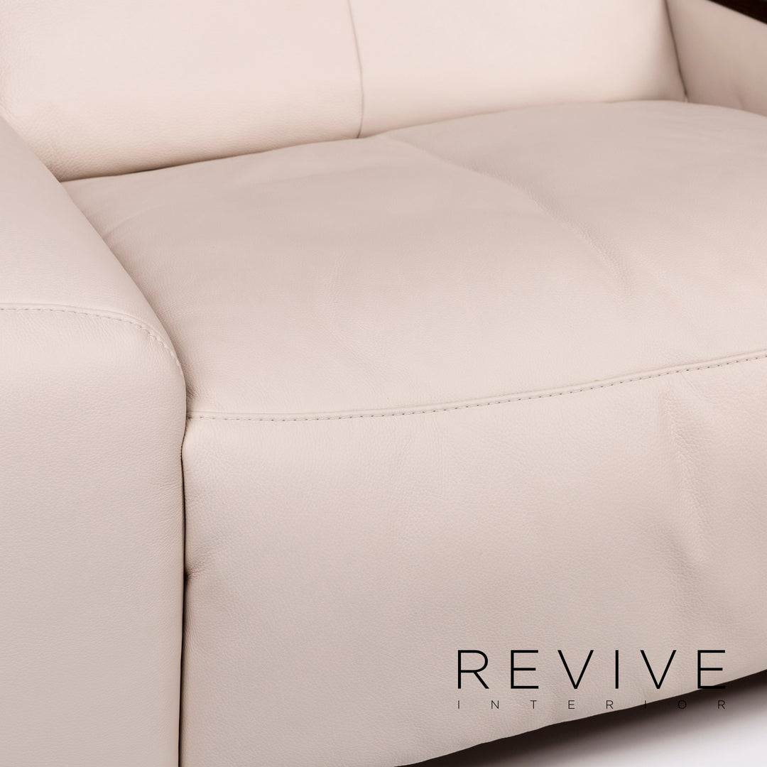 Mondo Veniro leather sofa cream two-seater lamp relax function couch #10221