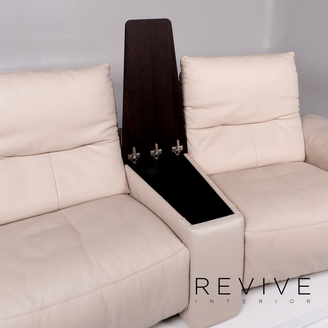 Mondo Veniro leather sofa cream two-seater lamp relax function couch #10221