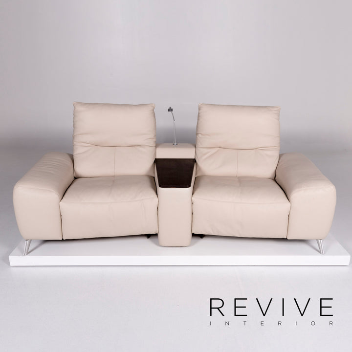 Mondo Veniro leather sofa cream two-seater lamp relax function couch #10221