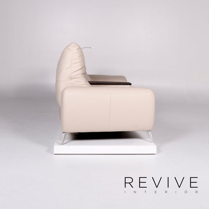 Mondo Veniro leather sofa cream two-seater lamp relax function couch #10221