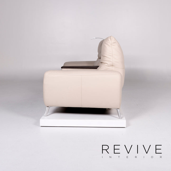 Mondo Veniro leather sofa cream two-seater lamp relax function couch #10221