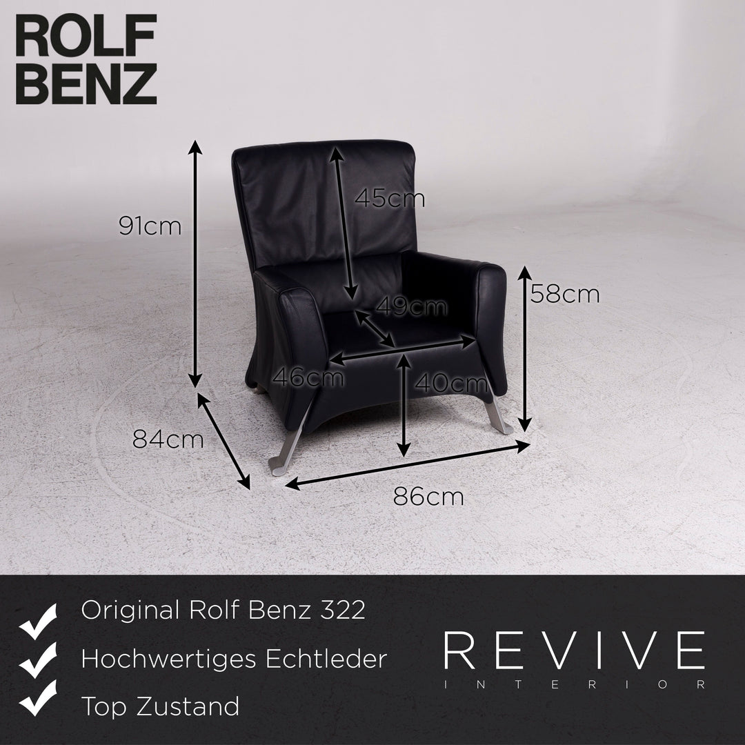 Rolf Benz 322 Leder Sessel inkl. Hocker Dunkelblau #9774