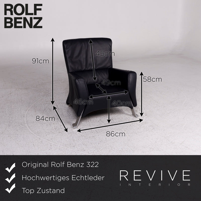 Rolf Benz 322 Designer Leder Sofa Garnitur Dunkelblau 1x Zweisitzer 1x Sessel inkl. Hocker 