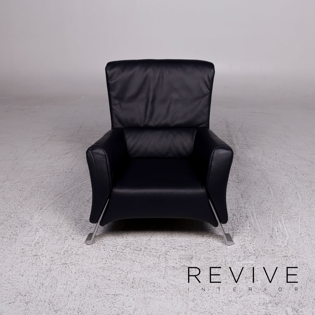 Rolf Benz 322 leather armchair incl. stool dark blue #9774