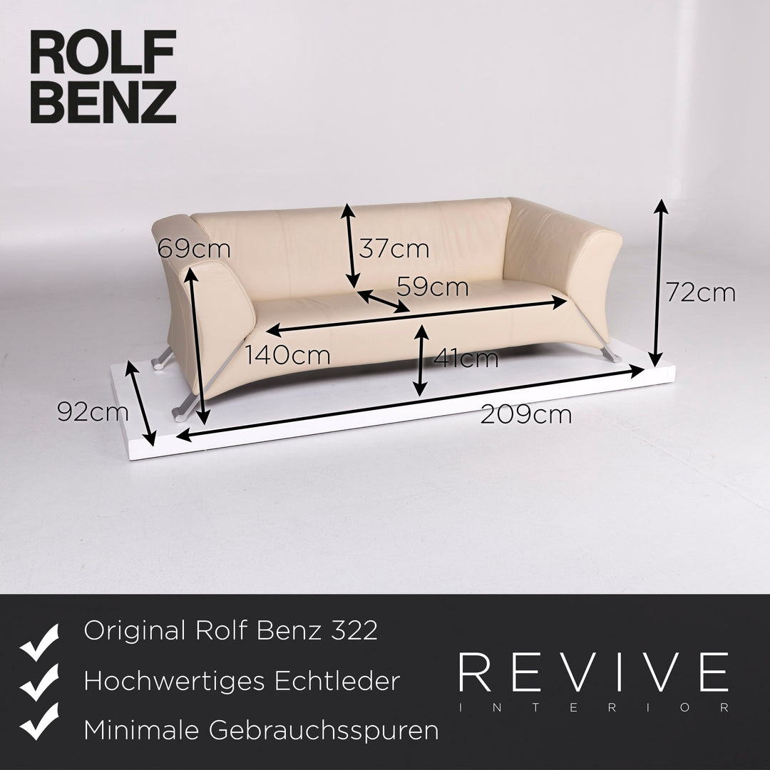 Rolf Benz 322 Leder Sofa Garnitur Beige Dreisitzer Zweisitzer Hocker #10830