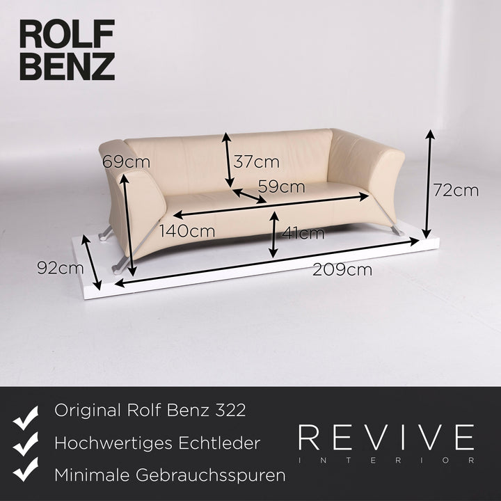 Rolf Benz 322 Leder Sofa Garnitur Beige Dreisitzer Zweisitzer Hocker #10830