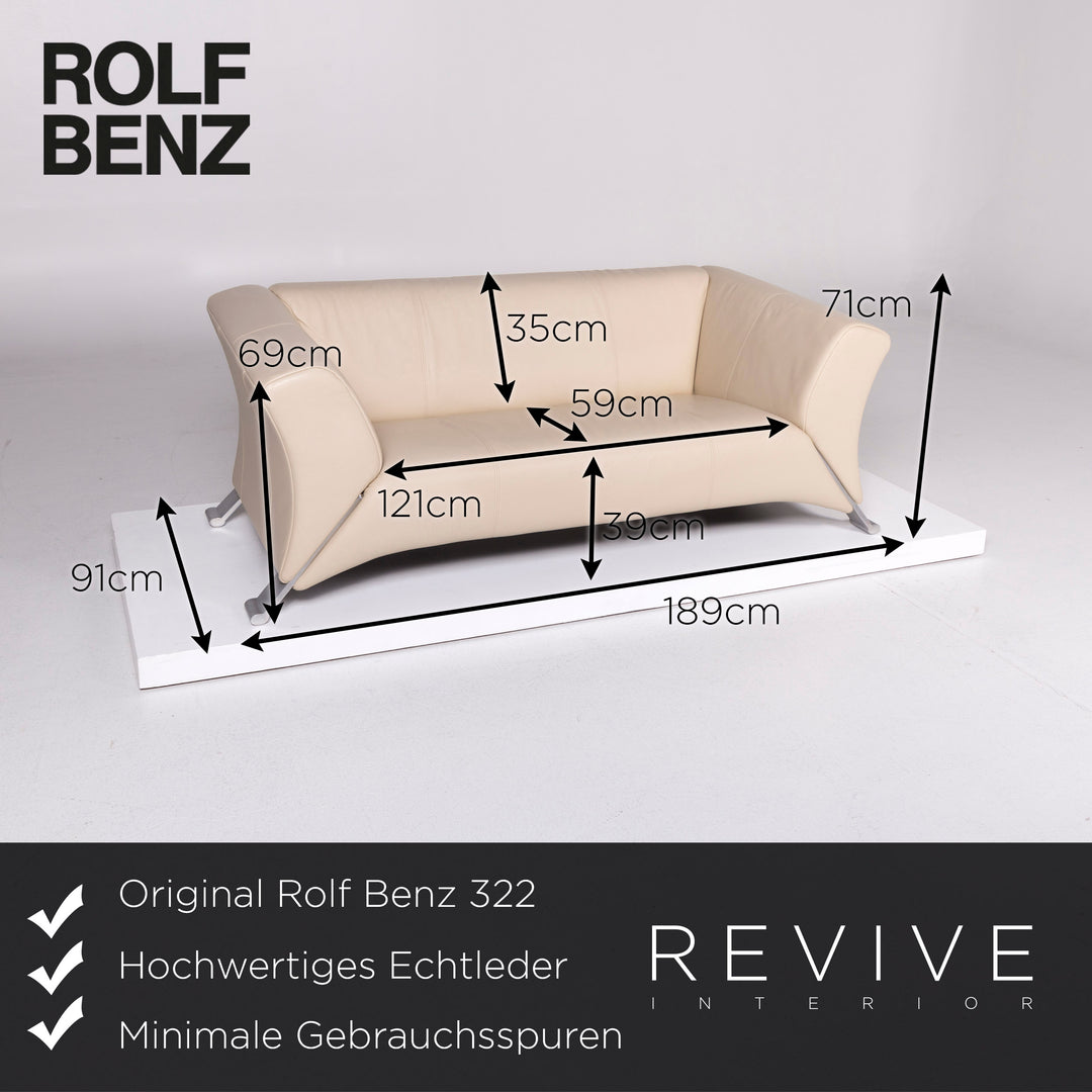 Rolf Benz 322 Leder Sofa Garnitur Beige Dreisitzer Zweisitzer Hocker #10830