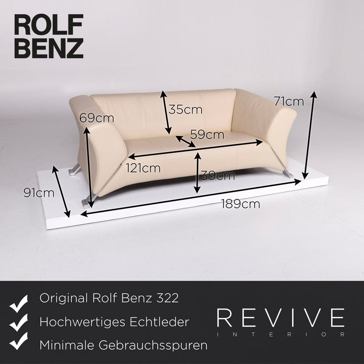 Rolf Benz 322 Leder Sofa Garnitur Beige Dreisitzer Zweisitzer Hocker #10830