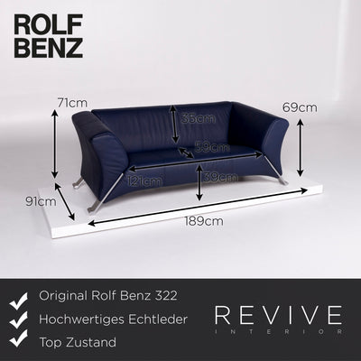 Rolf Benz 322 Leder Sofa Blau Zweisitzer Couch #10517