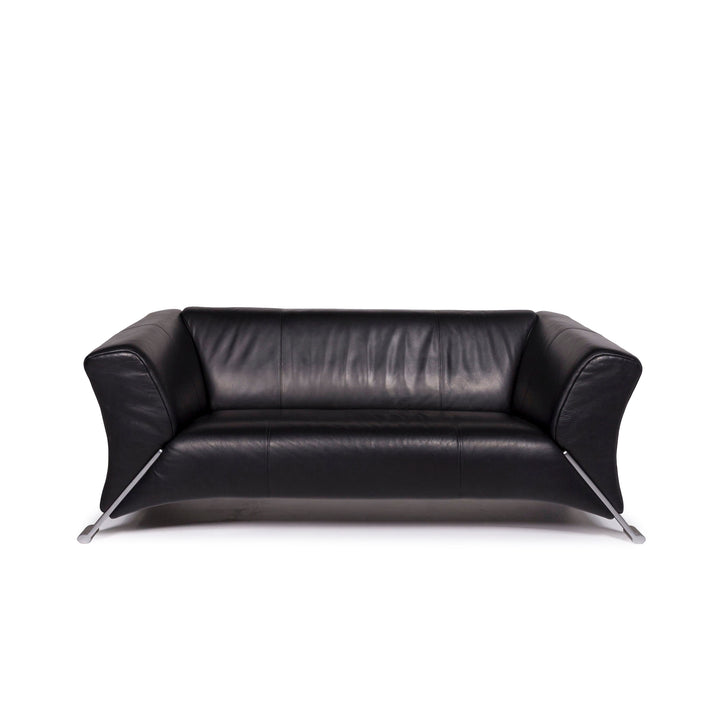 Rolf Benz 322 Leather Sofa Black Three Seater Couch #11833