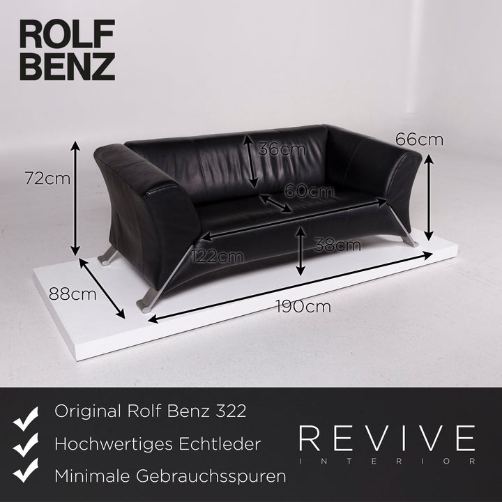 Rolf Benz 322 Leder Sofa Schwarz Dreisitzer Couch #11833