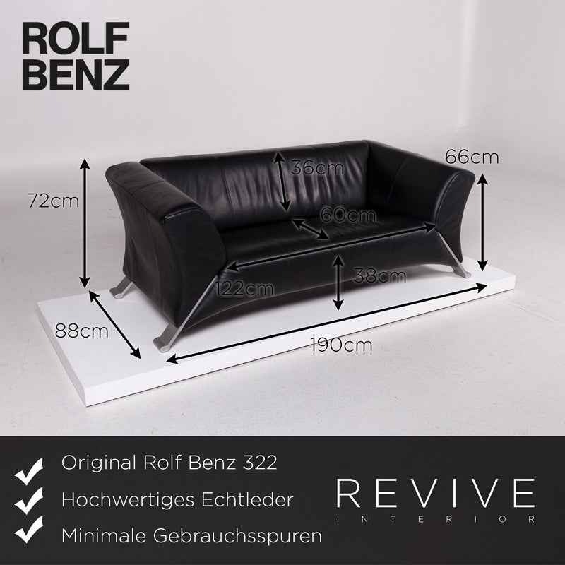 Rolf Benz 322 Leder Sofa Schwarz Dreisitzer Couch 
