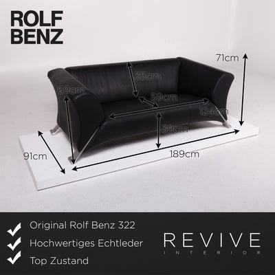 Rolf Benz 322 Leder Sofa Schwarz Dreisitzer #11234