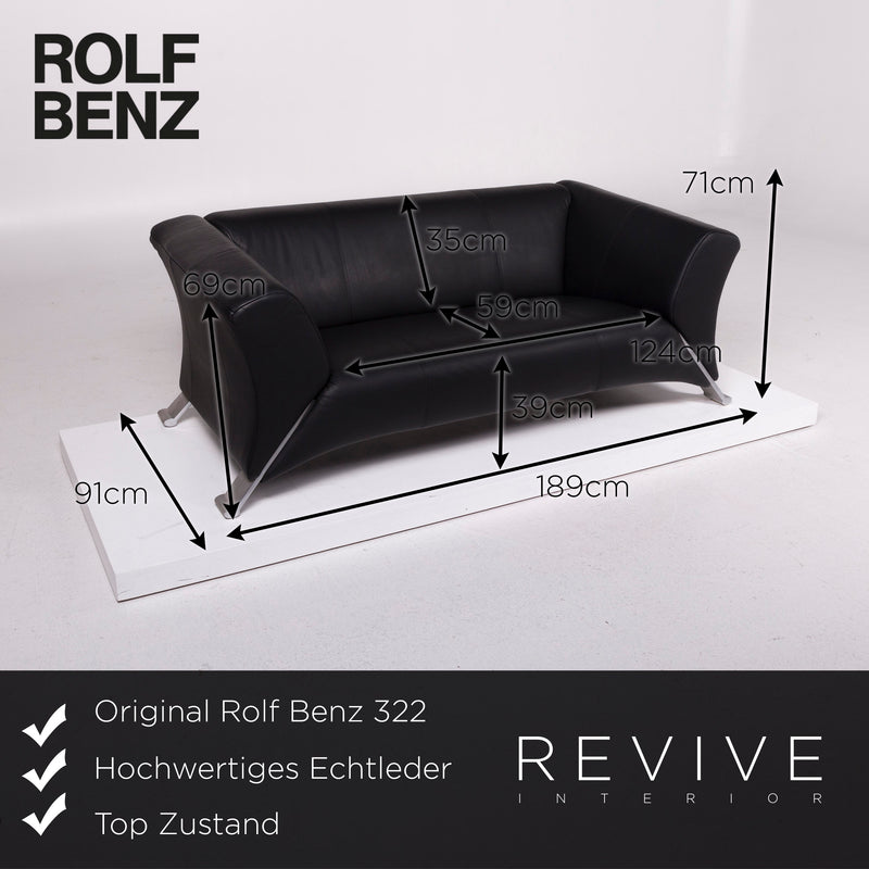 Rolf Benz 322 Leder Sofa Schwarz Dreisitzer 