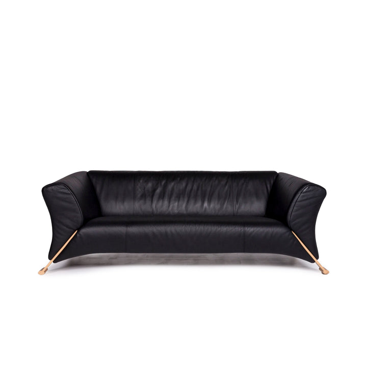 Rolf Benz 322 leather sofa black two-seater couch #10727
