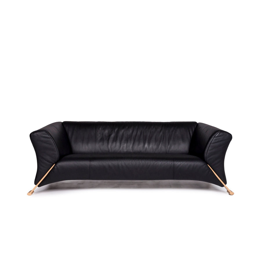 Rolf Benz 322 leather sofa black two-seater couch #10727