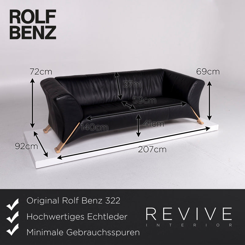 Rolf Benz 322 Leder Sofa Schwarz Zweisitzer Couch 