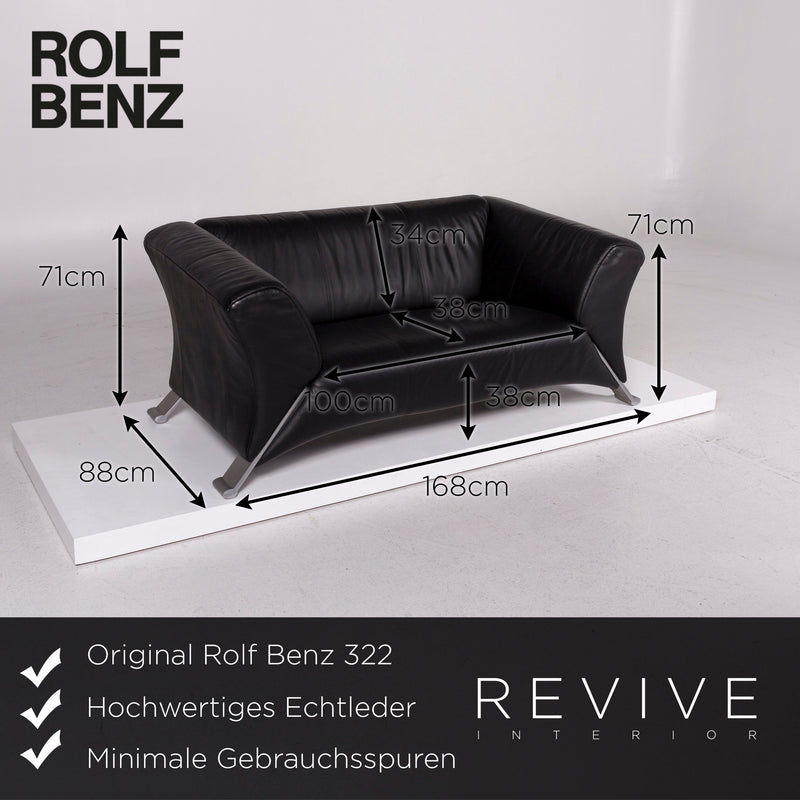 Rolf Benz 322 Leder Sofa Garnitur Schwarz 1x Dreisitzer 1x Zweisitzer Couch 