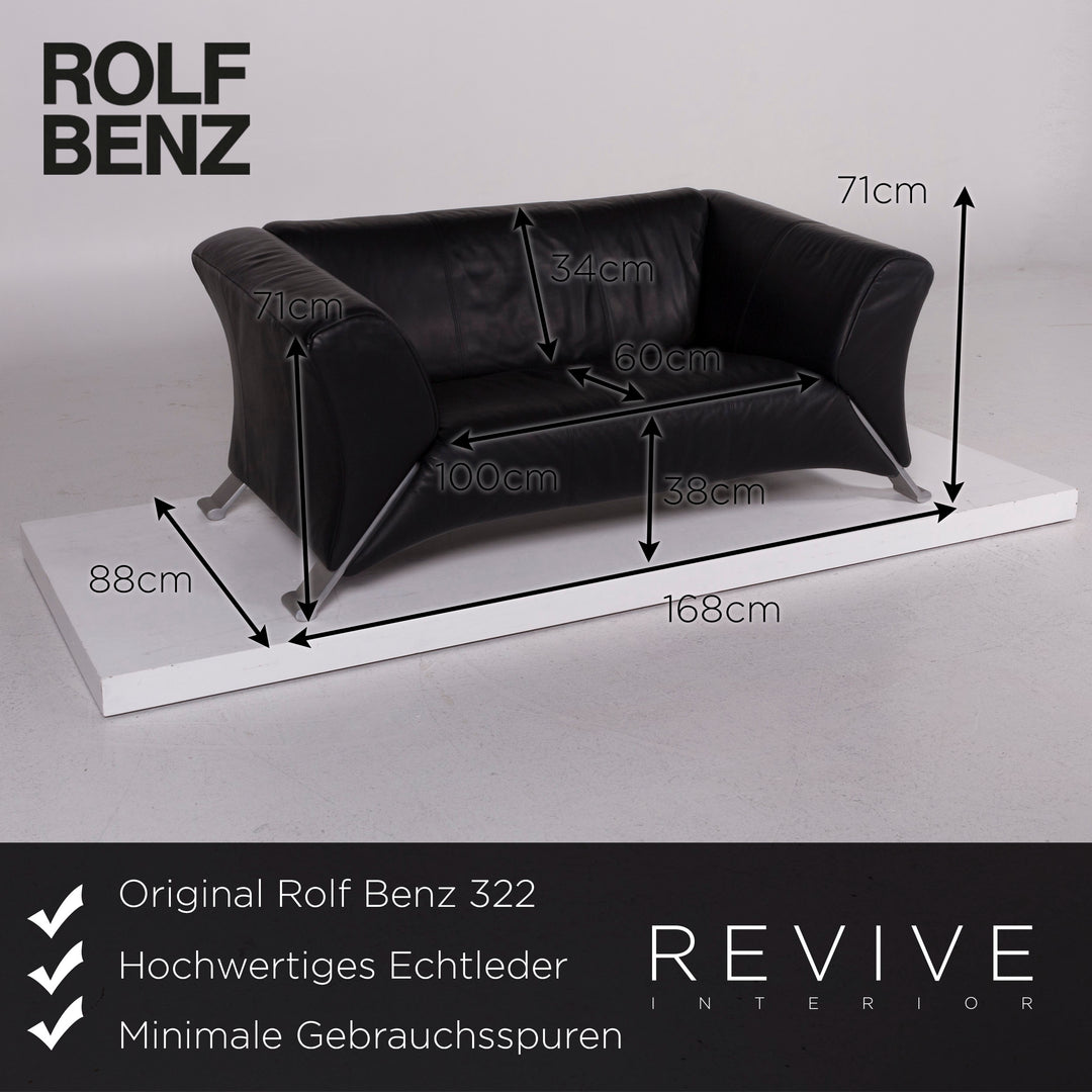 Rolf Benz 322 Leder Sofa Schwarz Zweisitzer #11636