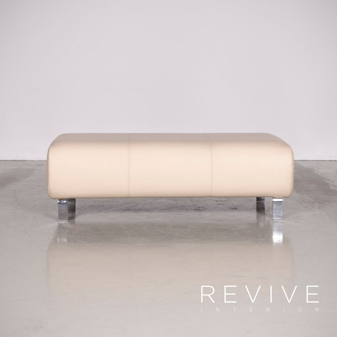 Rolf Benz 325 designer leather sofa stool set beige real leather three-seater couch #7309