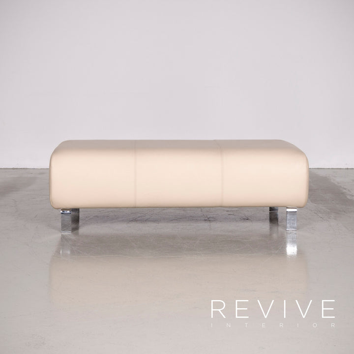 Rolf Benz 325 designer leather sofa stool set beige real leather three-seater couch #7309