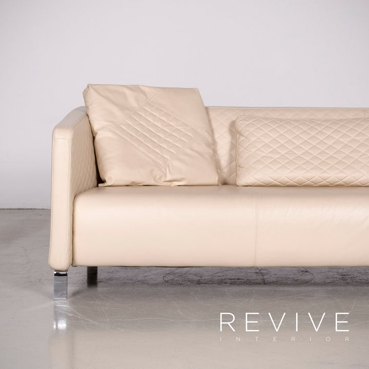 Rolf Benz 325 designer leather sofa stool set beige real leather three-seater couch #7309
